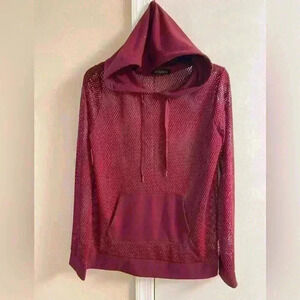 Madden NYC top mesh hooded kangaroo pockets Medium